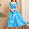 Aawari Tropical Teal Leaf Printed Cotton Smocked Dresses / Maxi Dresses / Western Wear
