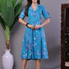 Aawari Blue Leaf Print Cotton Shirt Midi Dress - Dresses / Midi Dresses / Western Wear