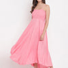 BabyPink Smocked Rayon Maxi Dress with Spaghetti Straps - Western Wear