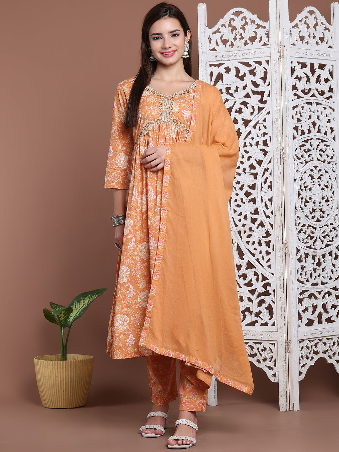 Aawari Cotton Printed Three Piece Suit Set