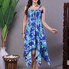 Aawari Blue Printed Cotton Handkerchief Hem Dress - Midi Dresses / Western Wear