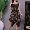 Aawari Junglee Black Floral Handkerchief Hem Cotton Dress - Midi Dresses / Western Wear