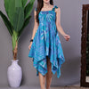 Aawari Blue Printed Asymmetrical Hem Smocked A-Line Dress -  Midi Dresses / Western Wear