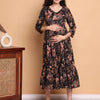 Aawari Black Floral Printed Cotton Maternity Dresses with 3/4 Sleeves