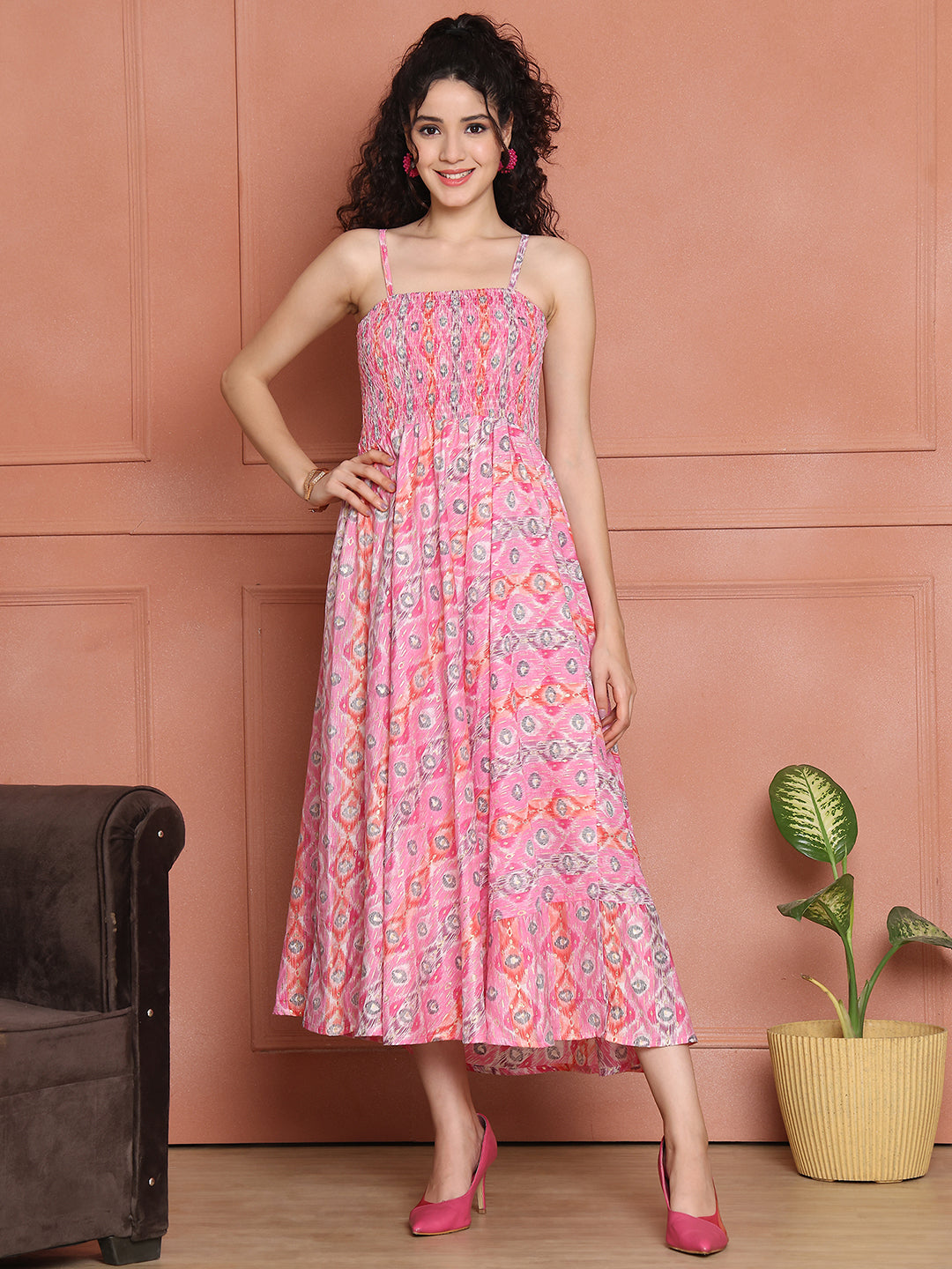 Aawari Silk Unique Printed Spaghetti Strap Dress - Western wear