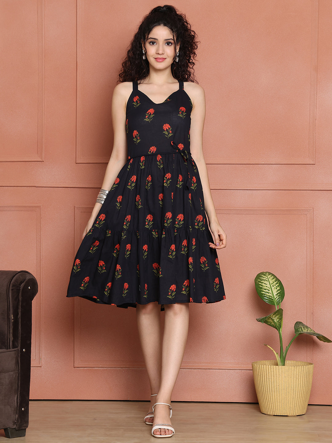 Aawari Cotton Printed Eye Catching Short Dress - Midi Dress