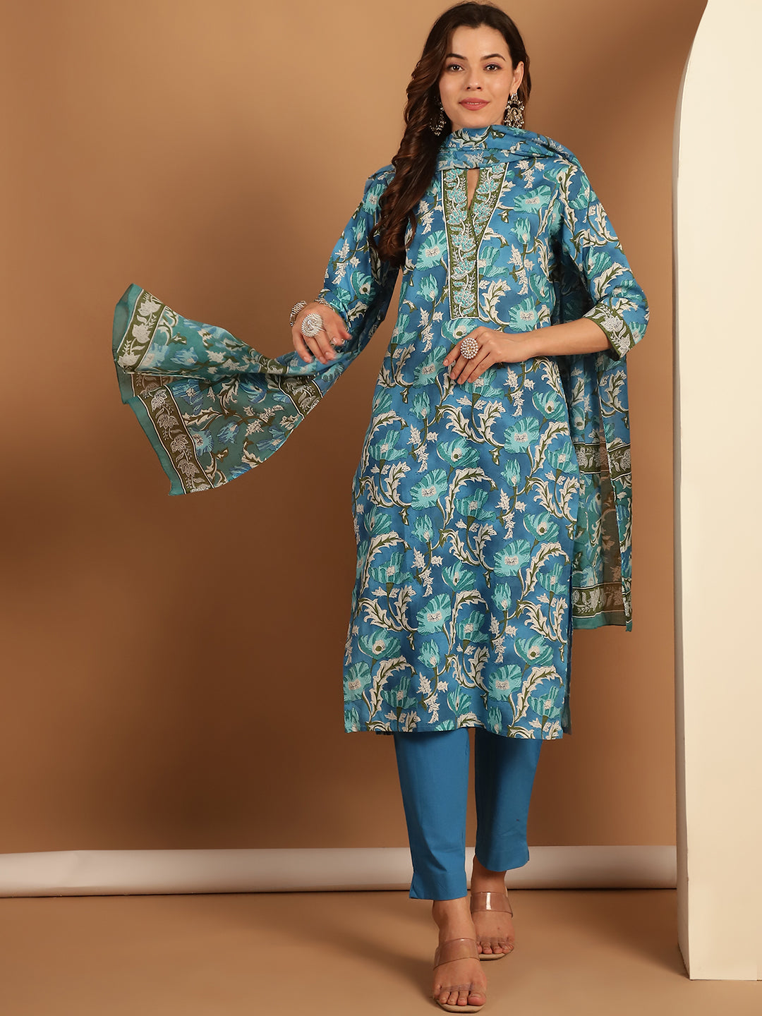 Aawari Cotton Printed Three Piece Suit Sets