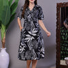 Aawari Tropical Palm Print Black & White Cotton Shirt Dress - Midi Dresses / Western Wear / Dresses