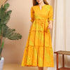 Aawari Yellow & Green Striped Cotton Tiered Maxi Dress - Dresses / Maxi Dresses / Western Wear