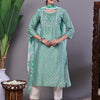 Aawari Mint Green Chanderi Embroidered Kurta Set with Dupatta - Suit Sets