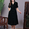 Aawari Bottle Green Velvet Shirt Style Midi Dress with Belt - Midi Dresses / Western Wear / Dresses