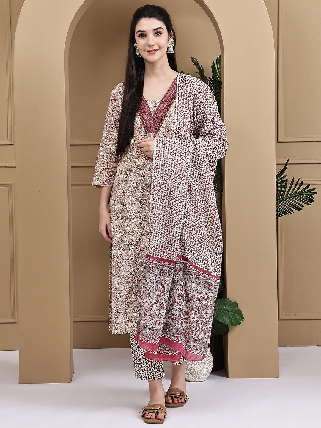 Aawari Cotton Printed Three Piece Suit Set