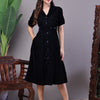 Aawari Black Velvet Button-down Midi Dress for Women - Midi Dresses / Western Wear / Dresses