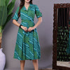 Aawari Teal Green Striped Cotton Midi Shirt Dress - Midi Dresses / Western Wear / Dresses