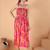Aawari Pink & Orange Abstract Print Smocked Rayon Midi Dress - Women's Western Wear