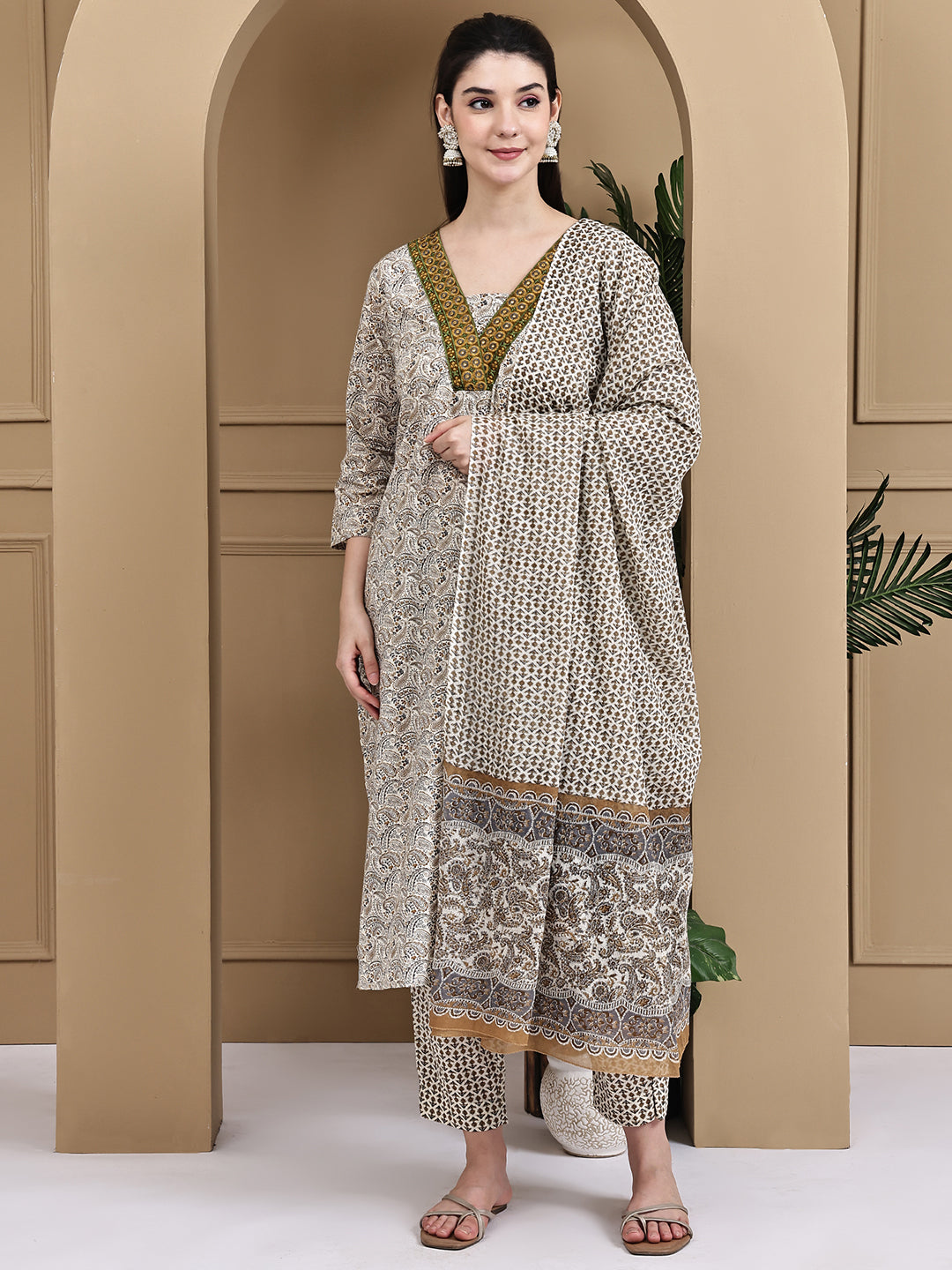 Aawari Cotton Printed Three Piece Suit Set