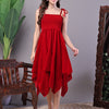 Aawari Red Junglee Pattern Velvet Handkerchief Hem Dress - Midi Dresses / Western Wear