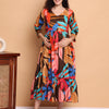 Aawari Brown Multicolor Leaf Print Cotton Maternity Dresses with 3/4 Sleeves