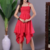 Aawari Solid Red Cotton Handkerchief Hem Midi Dress - Midi Dresses / Western Wear