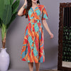 Aawari Tropical Print Button-Down Cotton Midi Dress - Midi Dresses / Western Wear / Dresses