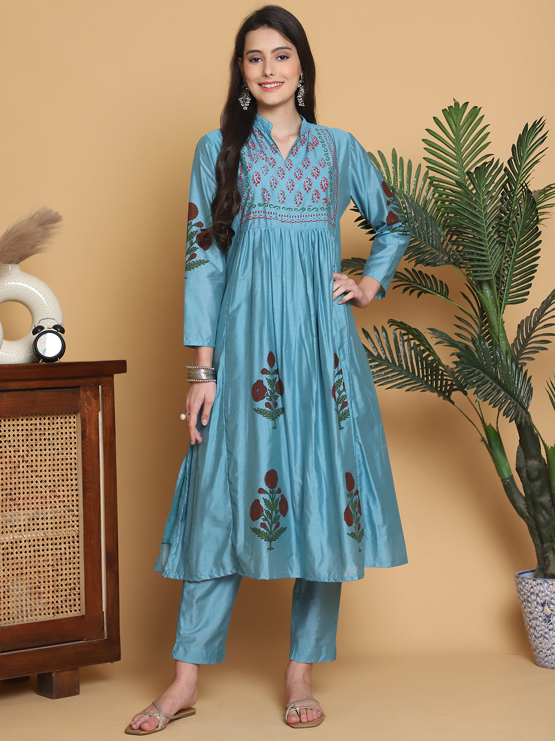 Aawari Chanderi Printed Two Piece Suit Set