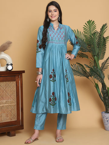 Aawari Chanderi Printed Two Piece Suit Set