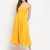 Sunshine Yellow Solid Smocked Rayon Maxi Dress for Women - Western Wear