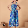 Aawari Blue Abstract Printed Rayon Bobbin dress with Tie-Up Straps - Western Wear
