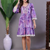 Aawari Purple Floral Cotton A-Line Dress with Lace Detailing - Midi Dresses / Western Wear