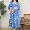 Aawari Blue & White Abstract Print Cotton Maternity Dresses with 3/4 Sleeves