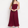 Aawari Fit & Flare Solid Bobbin Dress ( WINE ) - Western Wear