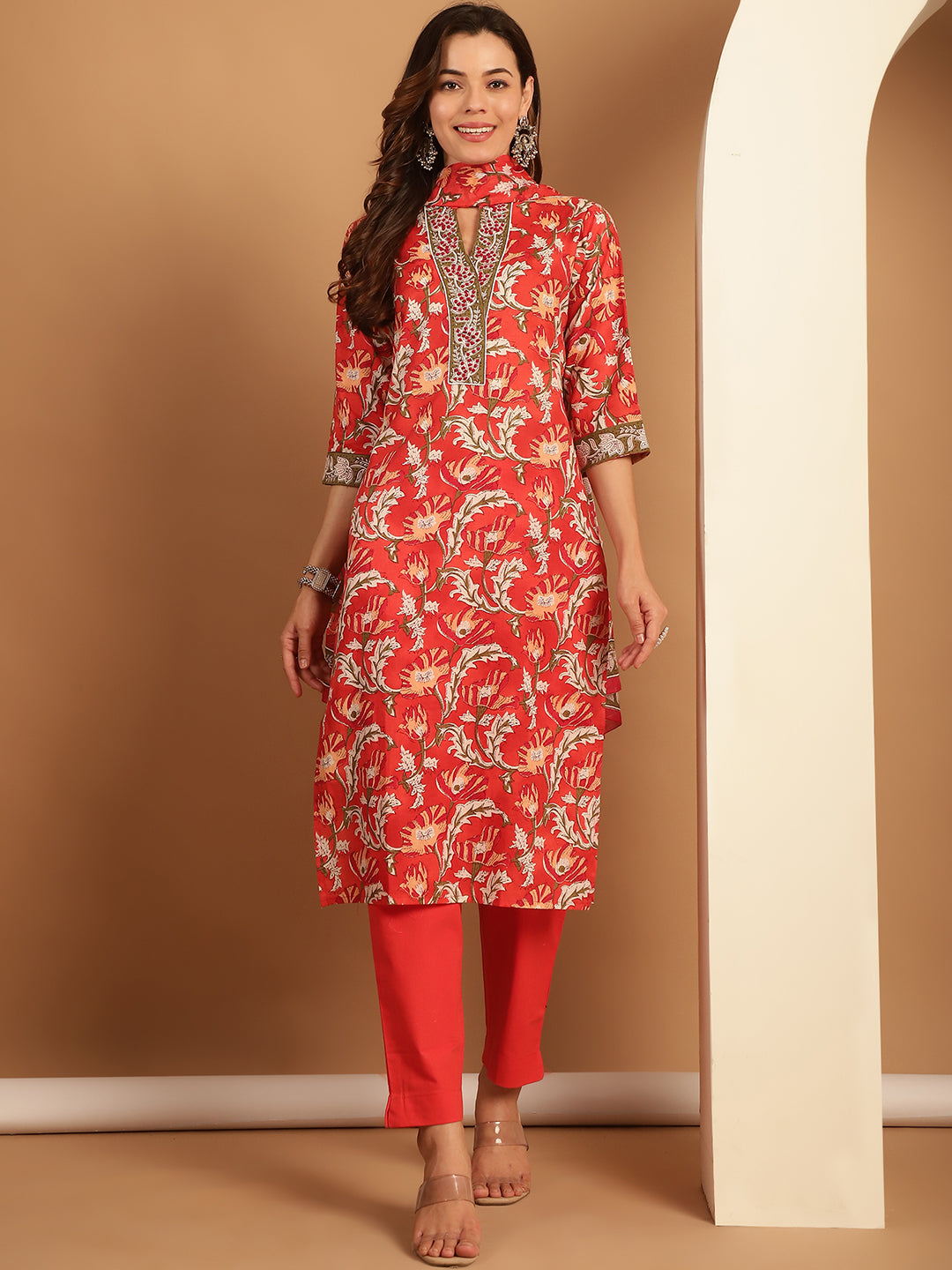 Aawari Cotton Printed Three Piece Suit Sets