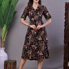 Aawari Chic Black & Rust Floral Print Button-Front Midi Dress - Midi Dresses / Western Wear / Dresses
