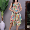 Aawari Multicolor Junglee Print Handkerchief Hem Cotton Dress - Midi Dresses / Western Wear