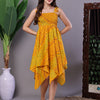 Aawari Yellow & Green Printed Cotton Handkerchief Hem Dress - Midi Dresses / Western Wear