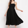Black Rayon Smocked Midi Dress - Elegant Sleeveless A-Line Western Wear Outfit