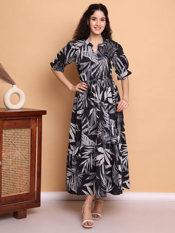 Aawari Women’s Rayon Doori Gown Printed Anarkali Maxi Dresses with 3/4 Sleeves