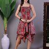 Aawari Maroon Floral Printed Cotton Handkerchief Hem Midi Dress - Midi Dresses / Western Wear
