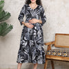 Aawari Black & Grey Leaf Print Cotton Maternity Dresses with Tiered Hem