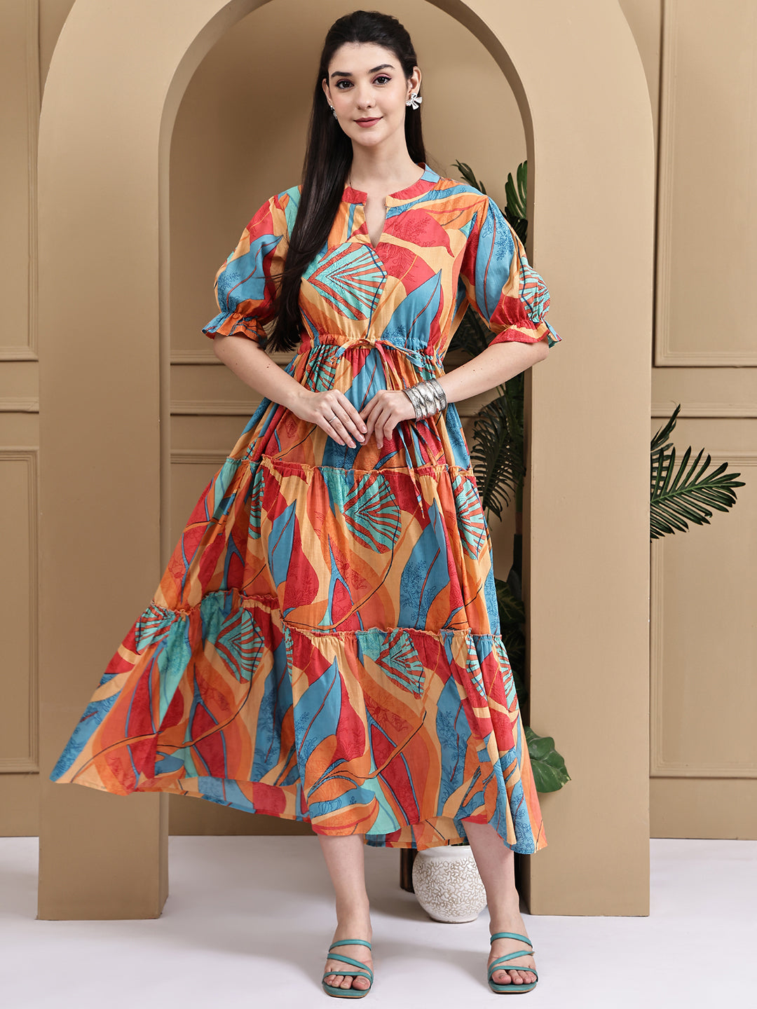 Aawari Women Cotton Printed Knot Dresses