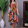 Aawari Bold Multicolor Junglee Print Handkerchief Hem Cotton Dress - Midi Dresses / Western Wear