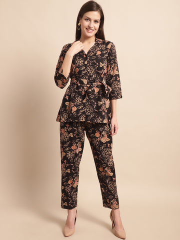 Aawari Women's Black Floral Printed Cotton Co-ord Set - CO-ORDS