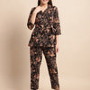 Aawari Women's Black & Beige Floral Printed Cotton Wrap-Style Co-ord Set - Co-ord Sets / Western Wear