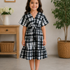 Baby Girls Black & White Tie-Dye Printed Smocked Waist Flared Midi Dress