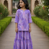 Girl's Lavender Printed Kurta with Tiered Flared Skirt Co-ord Set