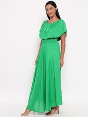 Aawari Casual Frill Dress ( GREEN )