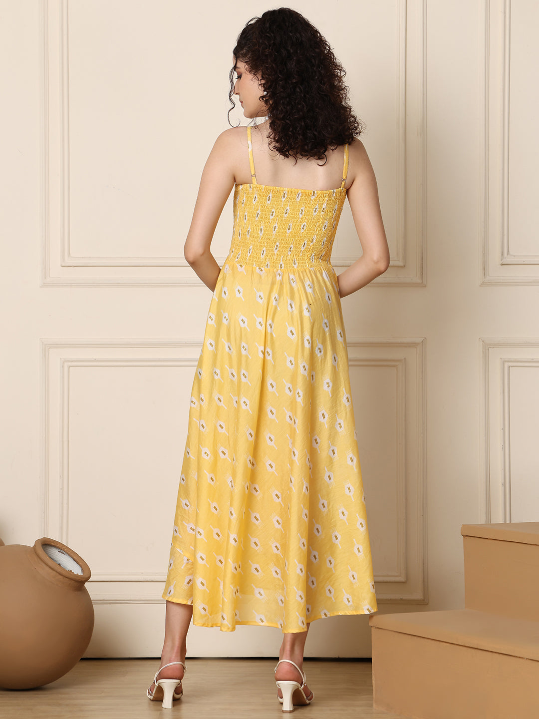 Aawari Silk Unique Printed Spaghetti Strap Dress - Western wear
