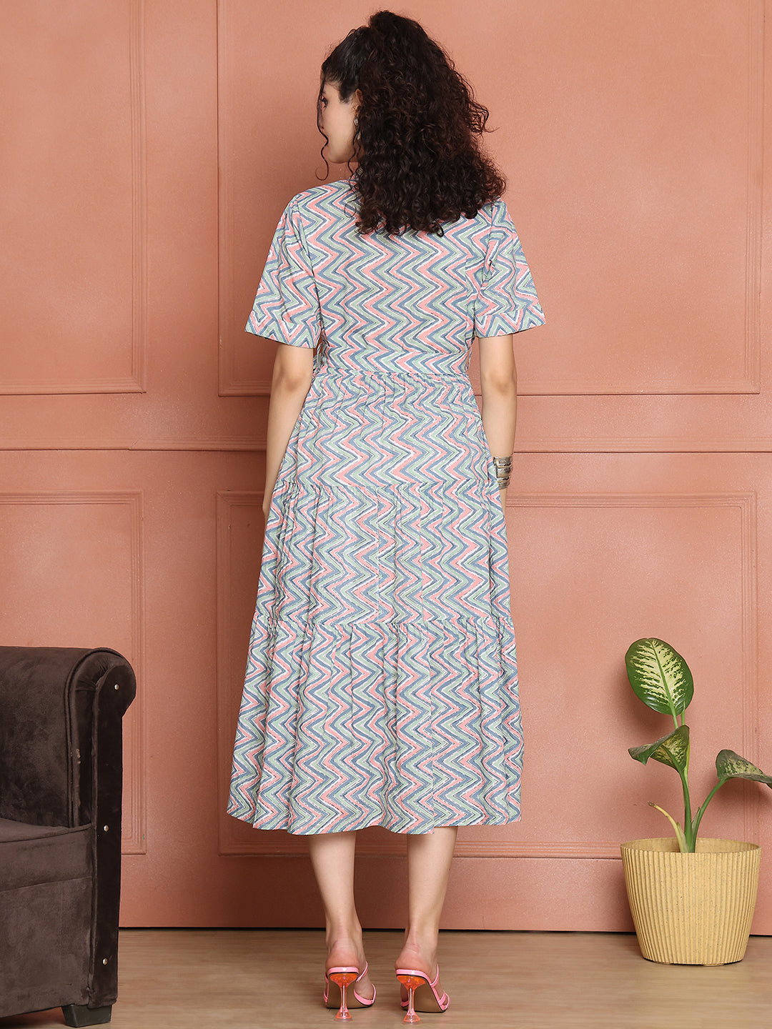 Aawari Cotton Printed Shirt Collar Dress