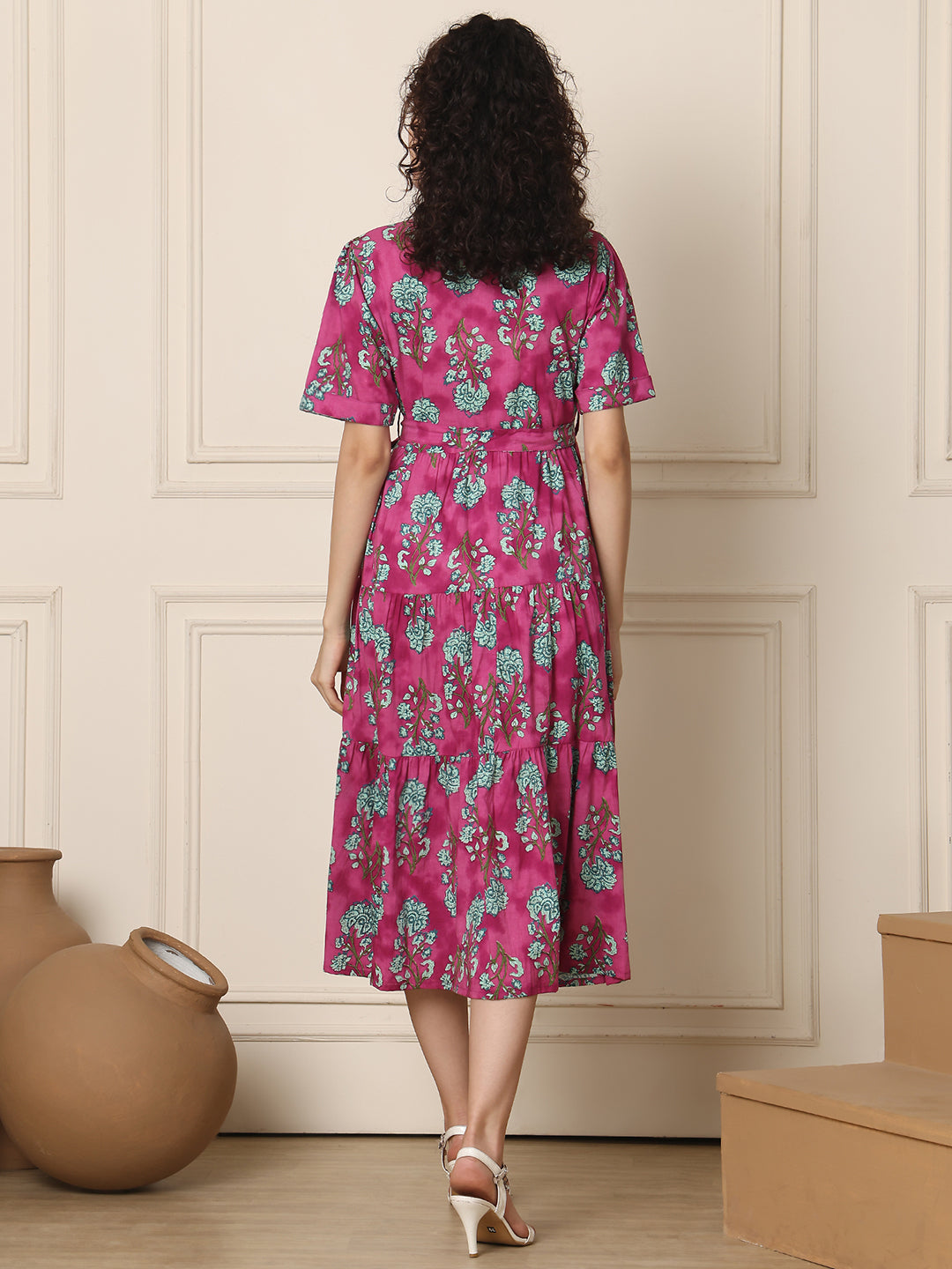 Aawari Cotton Printed Shirt Collar Dress