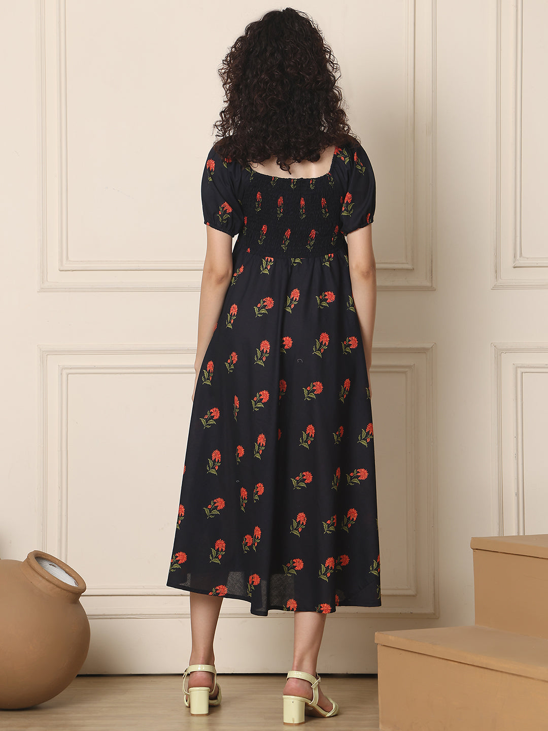 Aawari Unique Cotton Printed Off Shoulder Dress